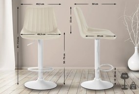 2x Barová stolička Toni - koženka, biely rám - Krémová