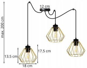Závesné svietidlo NUVOLA SPIDER 1, 3x zlaté drôtené tienidlo