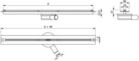 Mexen Flat Super Slim, super tenký odtokový žľab s 360° rotačným sifónom 80 cm, nerez, 1051080