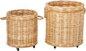 Súprava 2ks prírodný prútený kôš / kvetináč na kolieskach – 60*60*66 / 48*48*54 cm