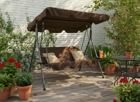 CH ZÁHRADNÁ HOJDAČKA TYPU A 170 x 118 x 153 cm HNEDÁ S BEŽOVÝMI VANKÚŠIKMI A DRŽIAKMI NA POHÁRE
