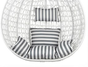 Biele závesné kreslo KOKON so stojanom, bielo-sivý vankúš