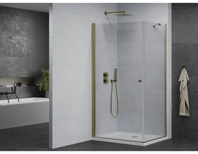 Mexen Pretoria sprchovací kút 80 x 90 cm, priehľadný, zlatý + plochá sprchová vanička-852-080-090-50-00-4010