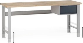 Výškovo nastaviteľný dielenský stôl G7, buková škárovka, 2000 x 800 x 840-1040 mm, 1x kontajner, 1 zásuvka, grafit