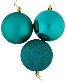 DECOLED Plastové guľôčky, 8 cm, pávia zelená, 8x matné, 8x trblietavé, 8x lesklé