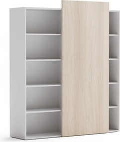 Kancelársky regál s posuvným panelom BLOCK, 1600 × 400 × 1748 mm, dub prírodný