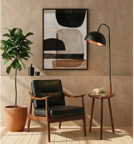 Čierna/hnedá stojacia lampa s poličkou s kovovým tienidlom (výška 160 cm) Table – Opviq lights