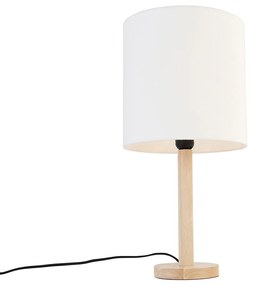 Rustikálna stolná lampa drevená s bielym tienidlom - Mels