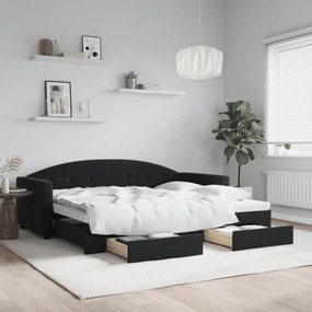 Rozkladacia denná posteľ so zásuvkami čierna 90x190 cm zamat 3197364