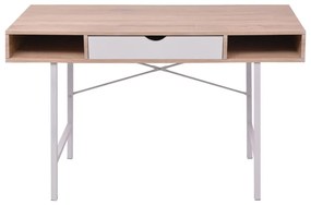 vidaXL Stôl s jednou zásuvkou, dubovo-biely