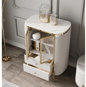 KOMODA GASTON ZLATÉ NOHY + BIELA + SYNTETICKÝ MRAMOR