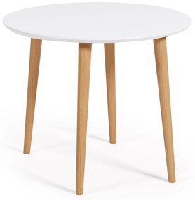Biely okrúhly rozkladací jedálenský stôl s bielou doskou ø 90 cm Oqui – Kave Home