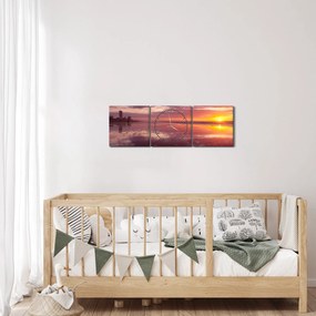 Obraz - Pláž pri západe slnka (s hodinami) (90x30 cm)