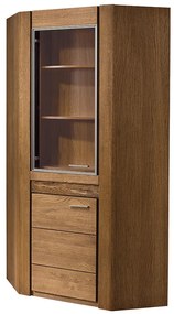 Rohová vitrína Velvet II 16 91 cm z masivu s LED osvětlením dub Rustikal