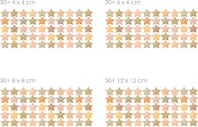Hviezdičky boho akvarelové 50 ks textilní prelepiteľné nálepky na stenu 50 ks 4x4 cm