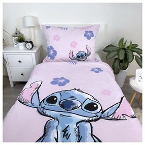 Svetloružové bavlnené detské obliečky na jednolôžko 140x200 cm Lilo &amp; Stitch "Pink" – Jerry Fabrics