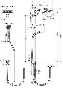 Hansgrohe Crometta E, Showerpipe 240 1jet EcoSmart 9 l/min Reno, chrómová, HAN-27289000