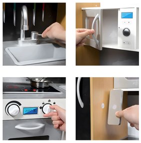 Detská kuchynka so zvukom a LED tabuľou kovové doplnky MDF +3 roky ECOTOYS