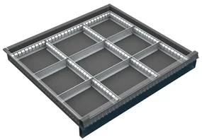 Organizér náradia do zásuvky skríň KOVOS so šírkou 720 mm, 9 priehradiek, 60 - 120 mm