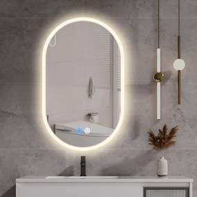 Erga Demi, oválne LED zrkadlo 60x100cm, 3 farby svetla, predné osvetlenie, vyhrievacia podložka proti zapareniu, ERG-V01-Demi-6010-CL