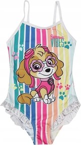 Dievčenské jednodielne pruhované plavky Tlapková patrola - Paw Patrol, EU 98 Biela