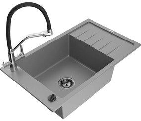 Mexen Elias, 1-komorový granitový drez 795x480x200 mm a drezová batéria Duo, šedá, 6511-71-671701-07-B
