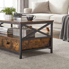 Konferenčný stolík TAYLOR 100x55 cm so zásuvkami, rustikálne hnedý