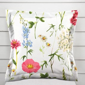 Biante Bavlnená obliečka na vankúš s lemom Sandra SA-667 Veľké lúčne kvety na bielom 60 x 60 cm