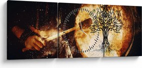 Obraz - Tajomný strom života (s hodinami) (90x30 cm)