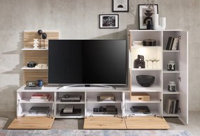 Obývacia stena Heathrow, biela/dub artisan, s osvetlením