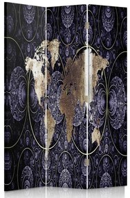 Ozdobný paraván, Elegantní mapa světa - 110x170 cm, trojdielny, obojstranný paraván 360°