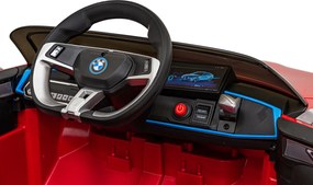 Ramiz Elektrické autíčko BMW i4 pre deti červené + diaľkové ovládanie + EVA + ekokoža + LED audio + pomalý štart