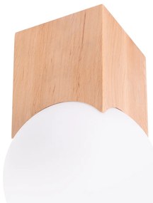 Stropné svietidlo Solis, 1x biele sklenené tienidlo, drevo