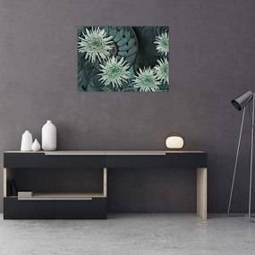 Sklenený obraz - Zelené kvety (70x50 cm)