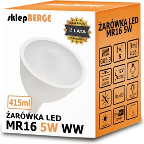 MILIO LED žiarovka 12V - MR16 - 5W - 415 lm - teplá biela