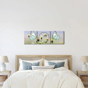 Obraz motýľov na kvetine (s hodinami) (90x30 cm)