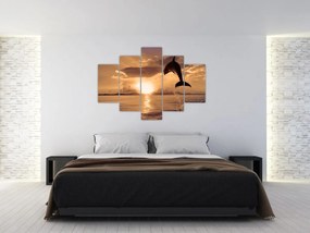 Obraz - Delfín pri západe slnka (150x105 cm)
