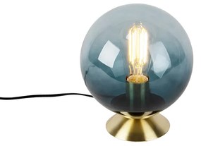 Art deco stolná lampa mosadz s modrým sklom - Pallon