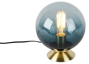 Stolná lampa v štýle Art Deco mosadz s oceánskym modrým sklom - Pallon