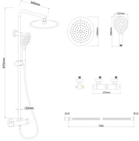 Erga Bergen Therm, sprchová súprava s termostatickou batériou a dažďovou hlavicou 25cm, čierna matná, ERG-YKA-BP.BERGEN-THERM-25-BLK
