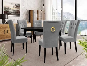 Rozkladací stôl 140x80 so 6 stoličkami ST67, Farby: čierny, Farby: zlatý, Potah: Magic Velvet 2217