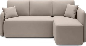 Béžová zamatová rozkladacia/s úložným priestorom rohová pohovka (pravý roh/s leňoškou) Hadson – ELTAP