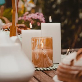 DECOLED LED svíčka ve skle, 7,5 x 12,5 cm, zlatá