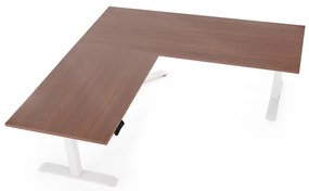 Výškovo nastaviteľný stôl OfficeTech Angle, 180 x 200 cm, biela podnož, orech
