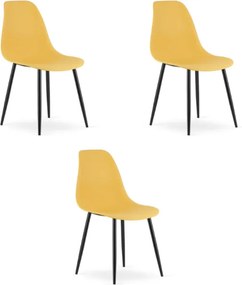 Set troch jedálenských stoličiek WAT horčicový - čierne nohy (3 ks)