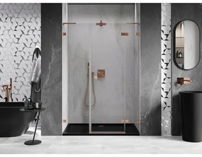 Mexen Lunar L, pravé otočné sprchové dvere 155 cm, 8mm číre sklo, medený matný profil, 834SL-155-050-65-00-P