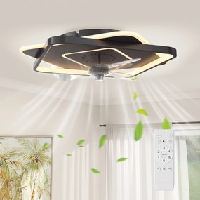 HOMCOM LED stropné svietidlo s ventilátorom, tichý 53 cm ventilátor, 6 rýchlostí, časovač, diaľkové ovládanie, 3 teploty farieb, DC motor, čierny | Ao