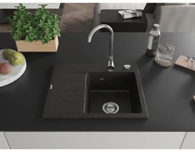 Mexen Ben, 1-komorový granitový drez 600x500x190 mm, pravý + chrómový sifón, čierna-zlatá metalíza, 6523605000-75