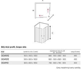 Mereo Mereo, Sprchový kút, Kora, štvorec, biely ALU, sklo Grape, MER-CK34101Z