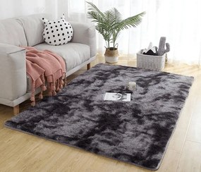 Tmavosivý shaggy koberec s ombre prechodom – obdĺžnikový Rozmer: 80x150 cm